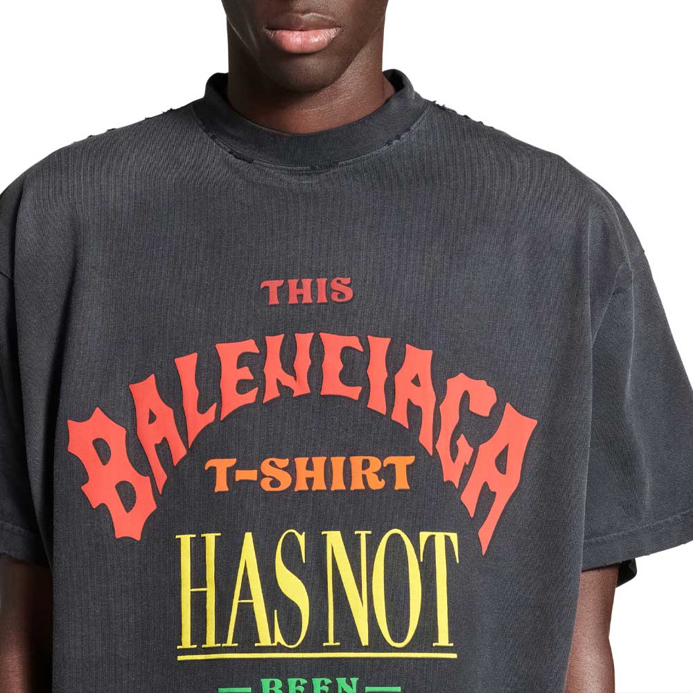 Sizing 발렌시아가 로고 프린트 유니섹스 그레이 오버사이즈 크루넥 티셔츠 787349TQVW41134