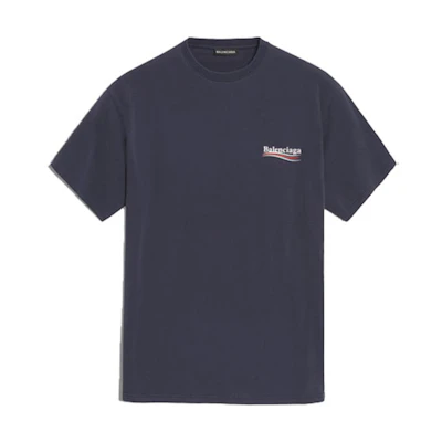 Balenciaga Logo Print Unisex Oversized Navy Crew Neck T-Shirt 556150TAV444128