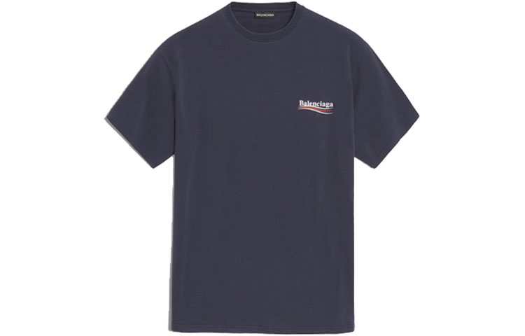 Balenciaga Logo Print Unisex Oversized Navy Crew Neck T-Shirt 556150TAV444128 圖 2