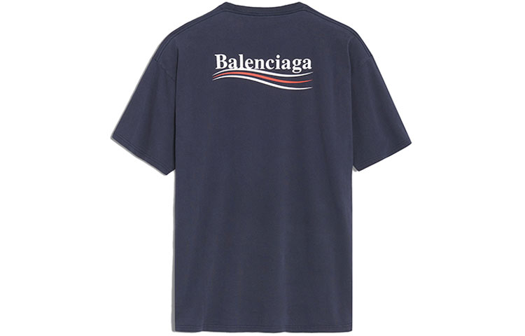 Balenciaga Logo Print Unisex Oversized Navy Crew Neck T-Shirt 556150TAV444128 圖 3