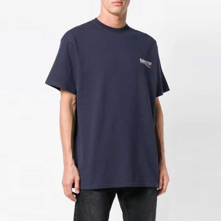 Balenciaga Logo Print Unisex Oversized Navy Crew Neck T-Shirt 556150TAV444128 圖 5