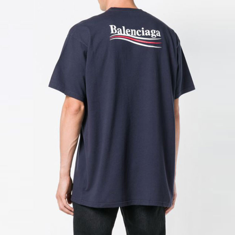 Balenciaga Logo Print Unisex Oversized Navy Crew Neck T-Shirt 556150TAV444128 圖 6