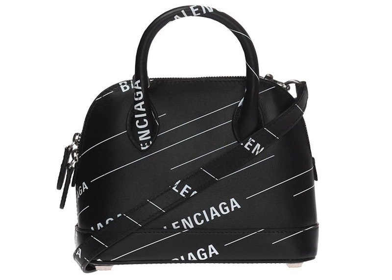Balenciaga Logo Print Ville Shoulder Bag XXS Black