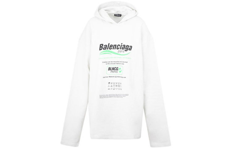 Balenciaga Logo Print White Hoodie Loose-Fit Casual Long-Sleeve Pullover 661711TKVF99085