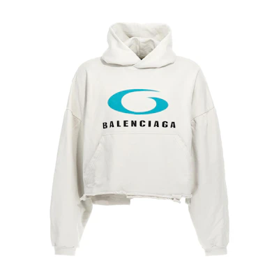 Balenciaga Logo Print White Hoodie Unisex Regular Fit 783397TRVC39059
