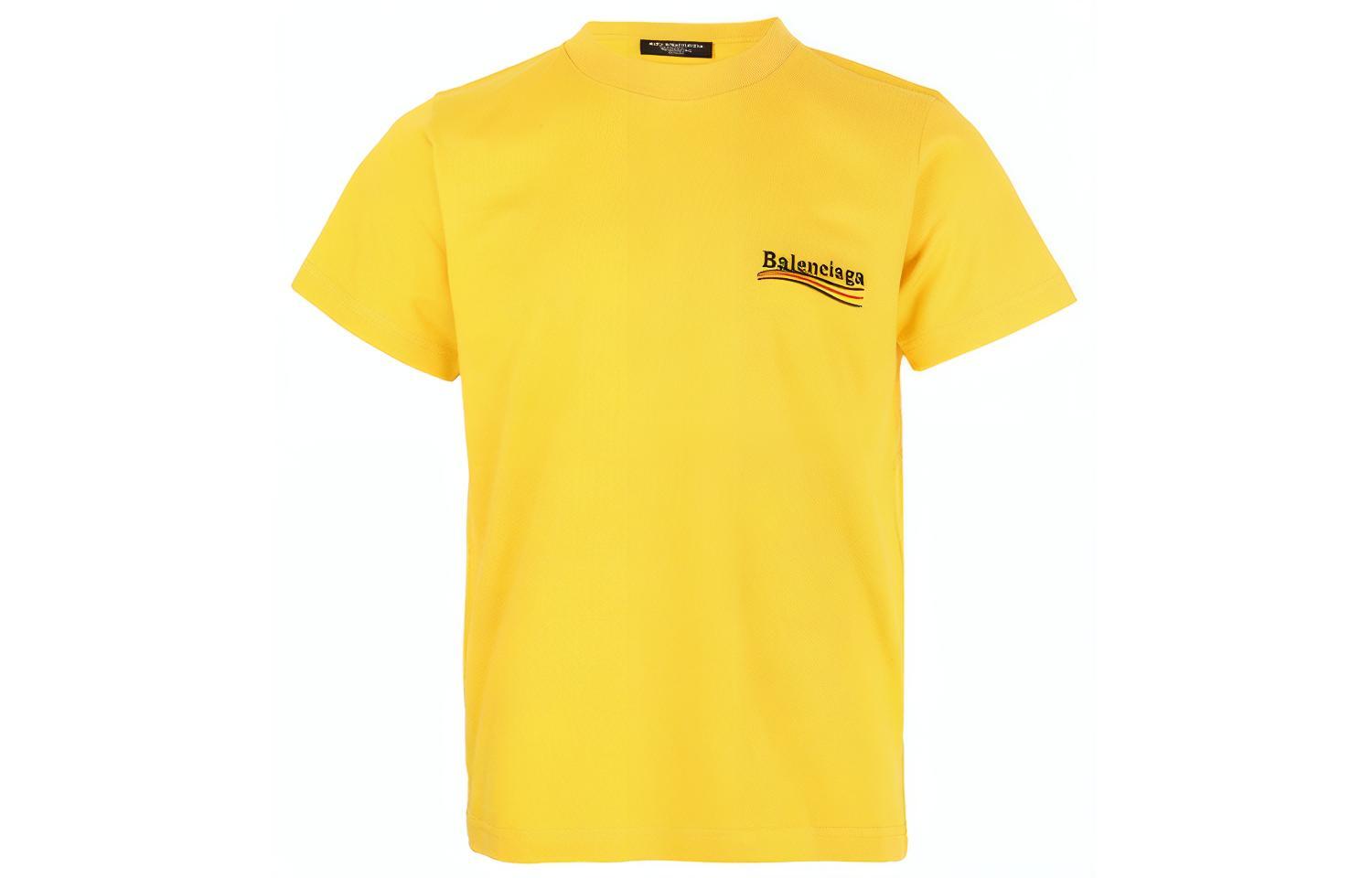 Balenciaga Logo Print Yellow Crew Neck T-Shirt Regular Fit. 620967TKVJ17442