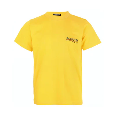 Balenciaga Logo Print Yellow Crew Neck T-Shirt Regular Fit. 620967TKVJ17442