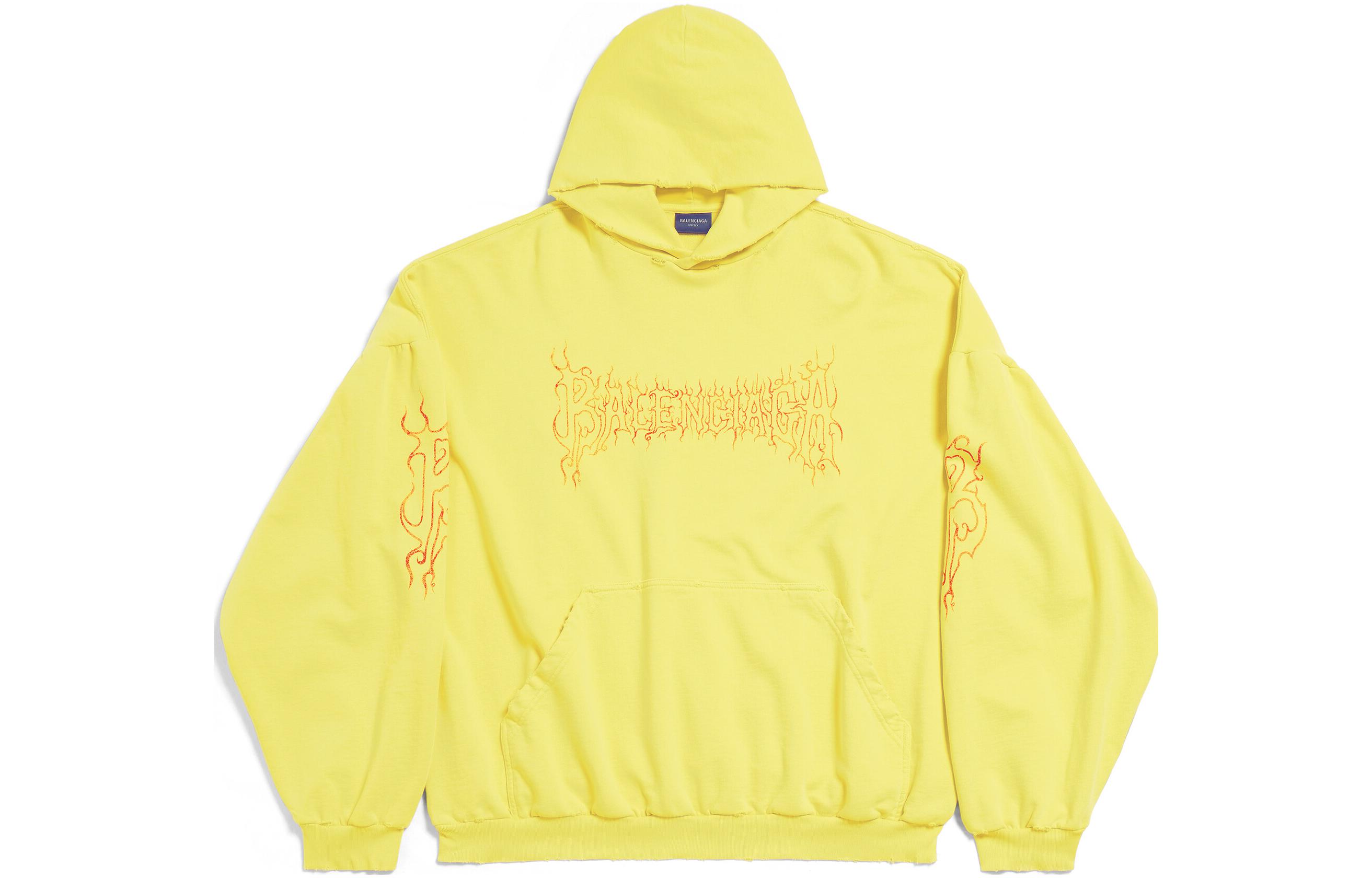 Balenciaga Logo Print Yellow Hoodie Unisex Oversized Fit Casual Style. 761458TPVN77175