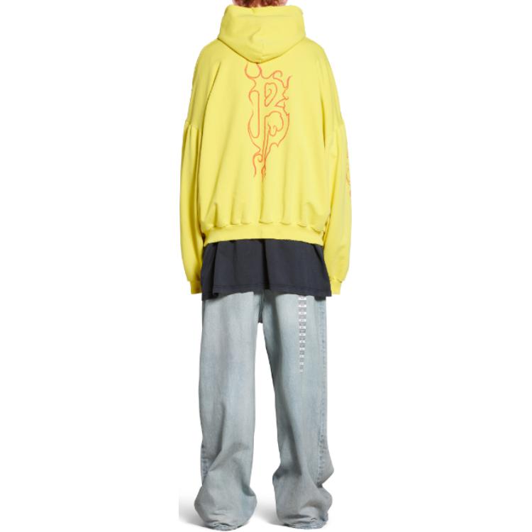 Purchase Balenciaga Logo Print Hoodie Kuning Unisex Oversized Fit Gaya Kasual. 761458TPVN77175