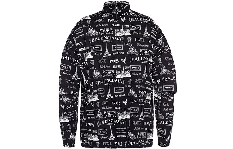 Balenciaga Logo Print Zip-Up Full-Print Jacket Black - Loose Fit 602285TGL781070