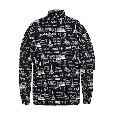 Balenciaga Logo Print Zip-Up Full-Print Jacket Black - Loose Fit 602285TGL781070