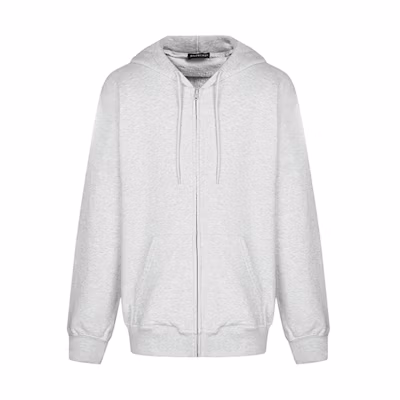 Balenciaga Logo Print Zip Hoodie Light Grey Unisex 583216TFV612569