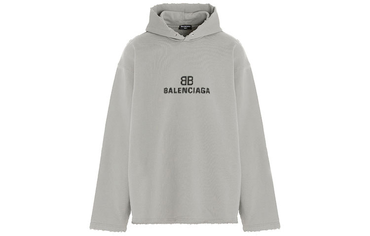 Balenciaga Logo Printed Pullover Hoodie Oversized Fit - Grey. 661711TKVF68174