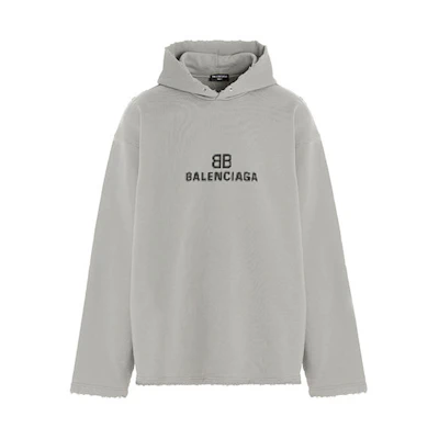 Balenciaga Logo Printed Pullover Hoodie Oversized Fit - Grey. 661711TKVF68174