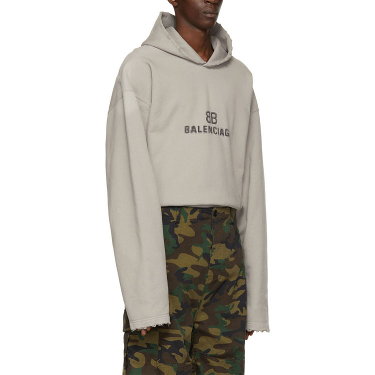 Balenciaga Logo Printed Pullover Hoodie Oversized Fit - Grey. 661711TKVF68174 圖 5