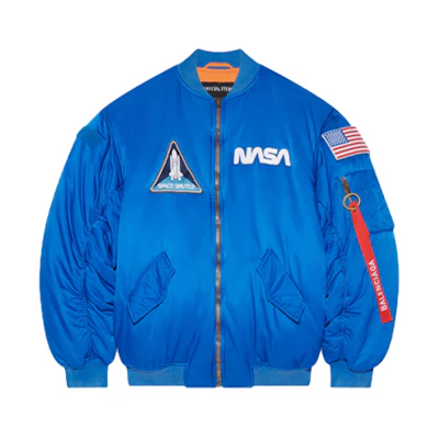 Balenciaga Logo Satin Bomber Jacket Regular Fit Blue. 663083TKO014210