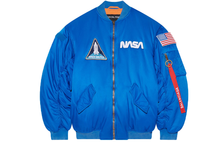 Order Balenciaga Logo Satin Bomber Jacket Regular Fit Biru. 663083TKO014210