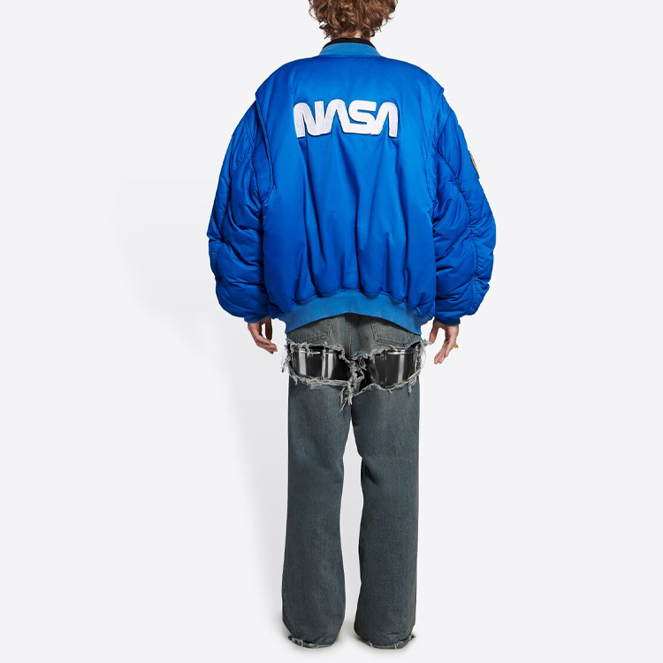 Purchase Balenciaga Logo Satin Bomber Jacket Regular Fit Biru. 663083TKO014210