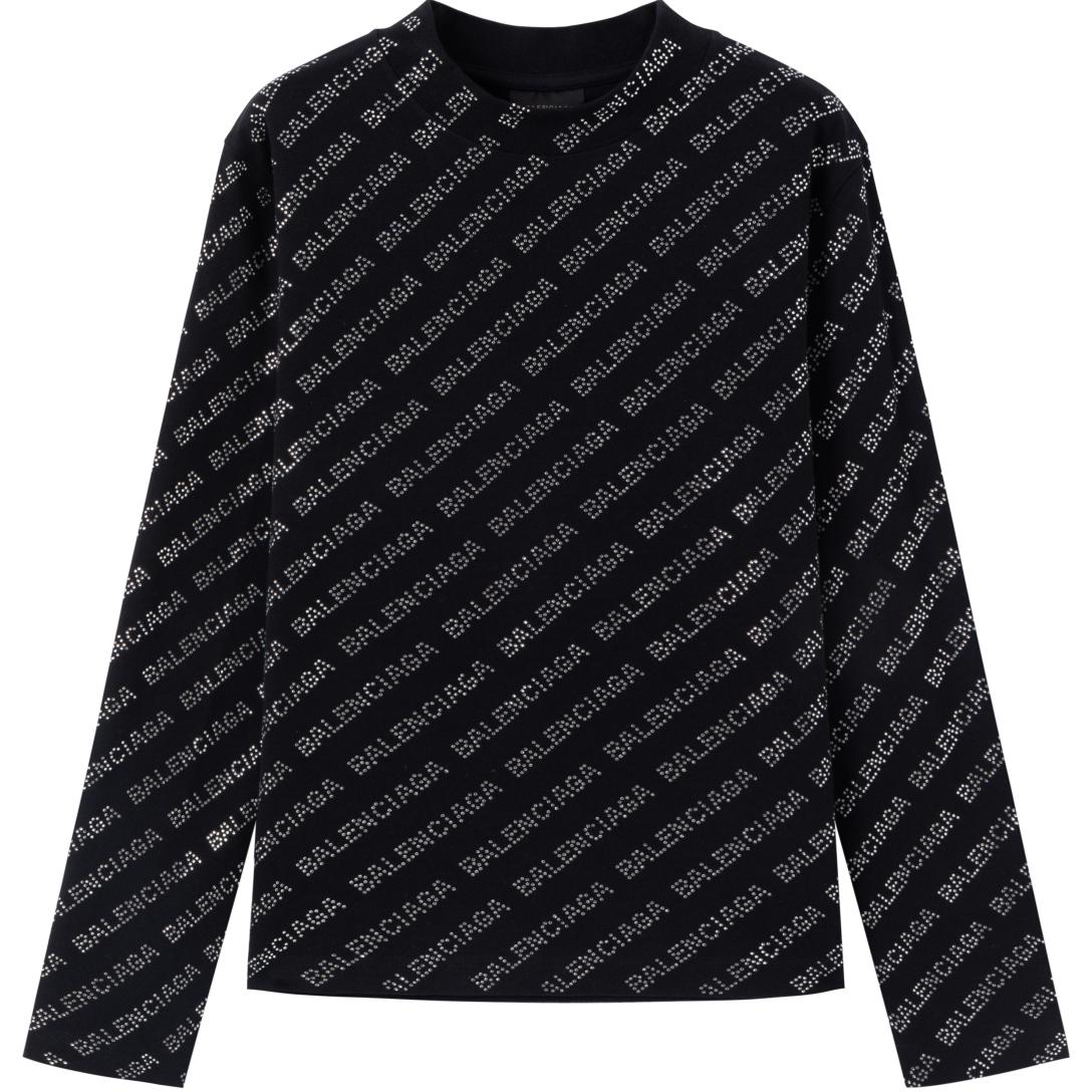Order Balenciaga Logo Sequin Long Sleeve Oversized T-Shirt Black  Casual Wear 730402TNVQ91073