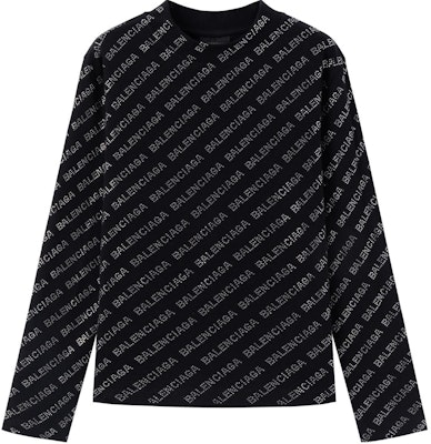 Balenciaga Logo Sequin Long Sleeve Oversized T-Shirt Black Casual Wear 730402TNVQ91073 Order Balenciaga Logo Sequin Long Sleeve Oversized T-Shirt Black Casual Wear 730402TNVQ91073