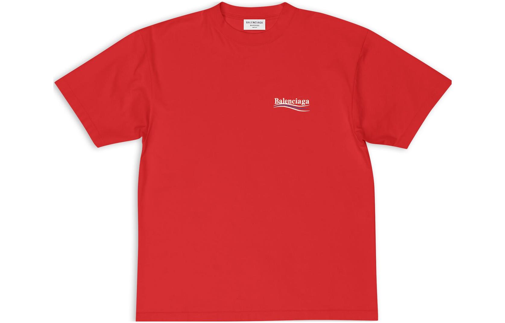 Balenciaga Logo Unisex Red Short Sleeve T-Shirt Regular Fit. 641655TKVJ16040