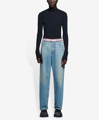 Balenciaga Logo Waistband Denim 'Blue/White' Lookbook Balenciaga Logo Waistband Denim 'Blue/White'