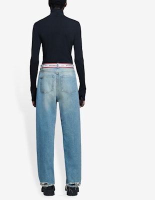 Balenciaga Logo Waistband Denim 'Blue/White' Shop Balenciaga Logo Waistband Denim 'Blue/White'