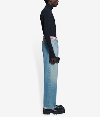 Balenciaga Logo Waistband Denim 'Blue/White' Purchase Balenciaga Logo Waistband Denim 'Blue/White'