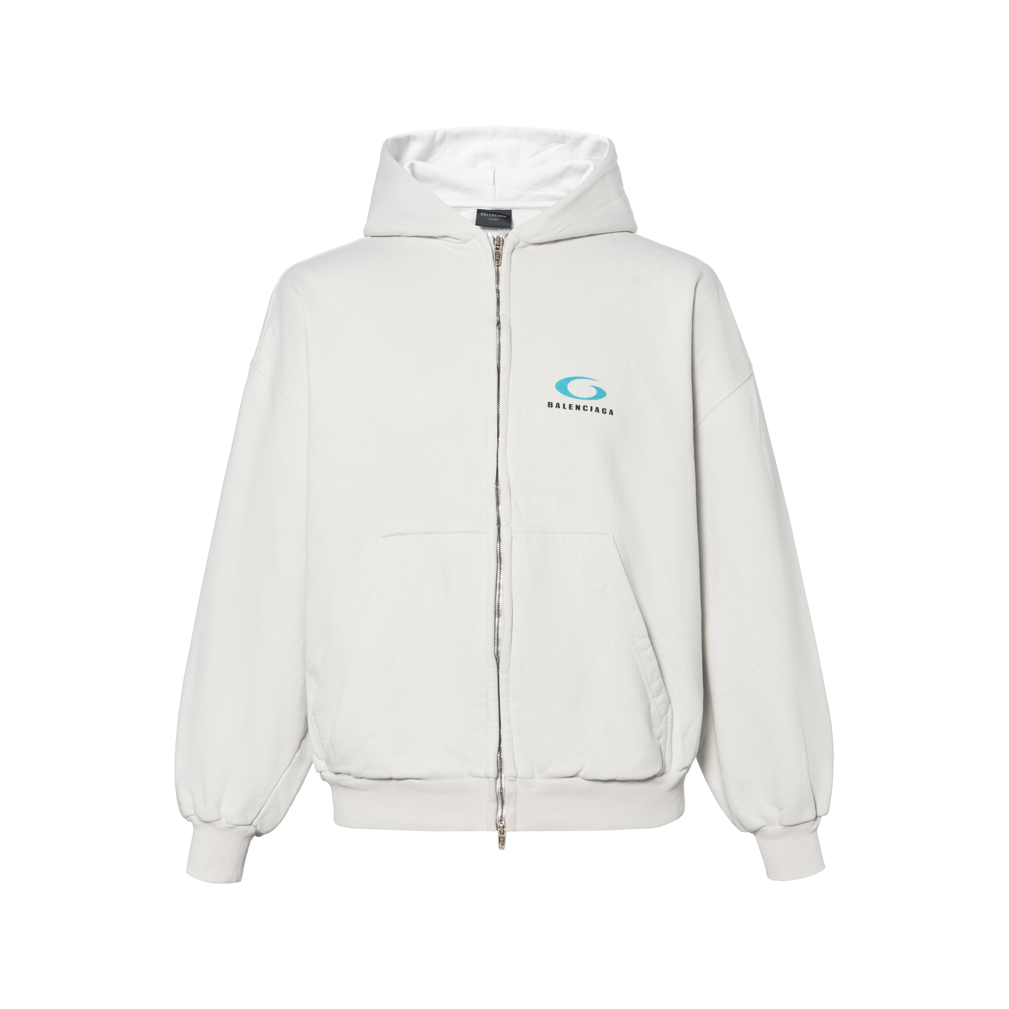 Balenciaga Logo Zip-Up Hoodie Unisex White Regular Fit Long Sleeve 803264TRVC39059
