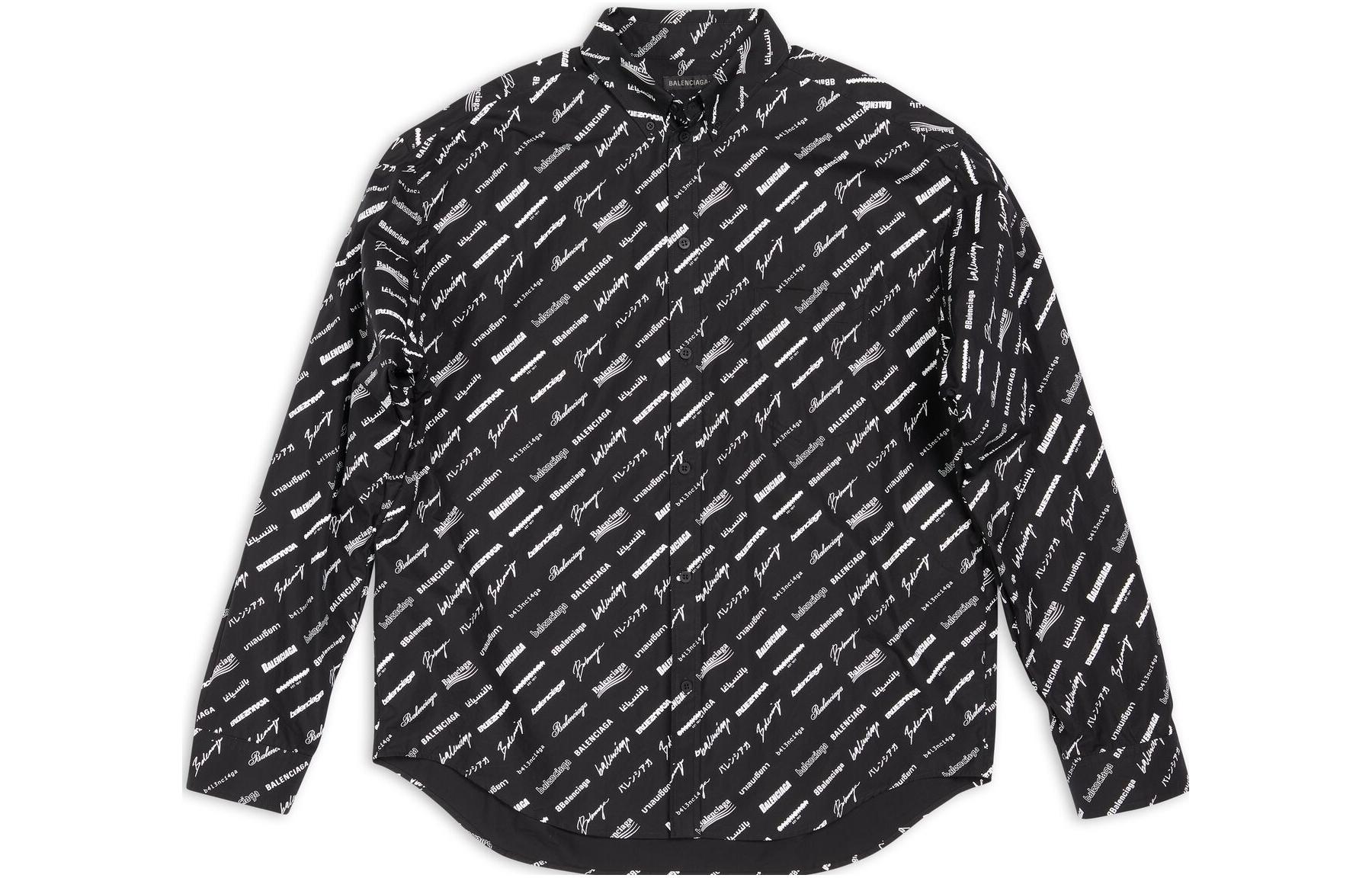Balenciaga Logomania All Over SS23  Black Long Sleeve Shirt. 662983TNLL11070