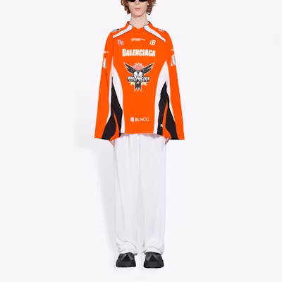 Balenciaga Long-Sleeve Hockey Shirt 'Fluorescent Orange/White/Black' Lookbook Balenciaga Long-Sleeve Hockey Shirt 'Fluorescent Orange/White/Black'