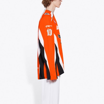 Balenciaga Long-Sleeve Hockey Shirt 'Fluorescent Orange/White/Black' Shop Balenciaga Long-Sleeve Hockey Shirt 'Fluorescent Orange/White/Black'