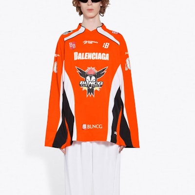 Balenciaga Long-Sleeve Hockey Shirt 'Fluorescent Orange/White/Black' Purchase Balenciaga Long-Sleeve Hockey Shirt 'Fluorescent Orange/White/Black'