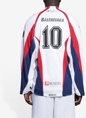 Balenciaga Long-Sleeve Hockey T-Shirt 'White/Red/Ink' Details for Balenciaga Long-Sleeve Hockey T-Shirt 'White/Red/Ink'