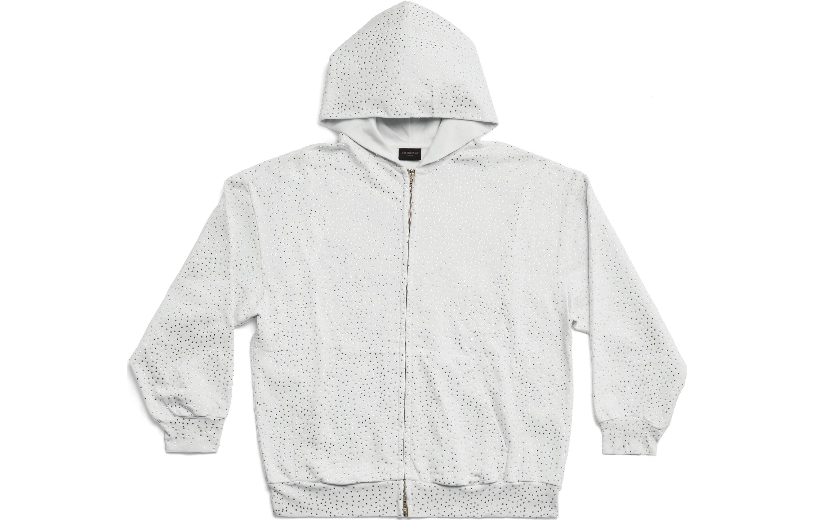 Balenciaga Loose-Fit White Hoodie Jacket with Crystals 744454TOVJ39049