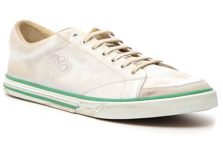 Balenciaga Low-Top Leather Sneakers 'Distressed White Green' 圖 2