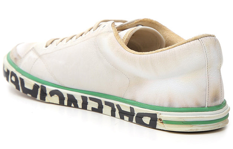 Balenciaga Low-Top Leather Sneakers 'Distressed White Green' 圖 3