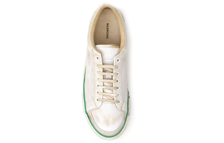 Balenciaga Low-Top Leather Sneakers 'Distressed White Green' 圖 4