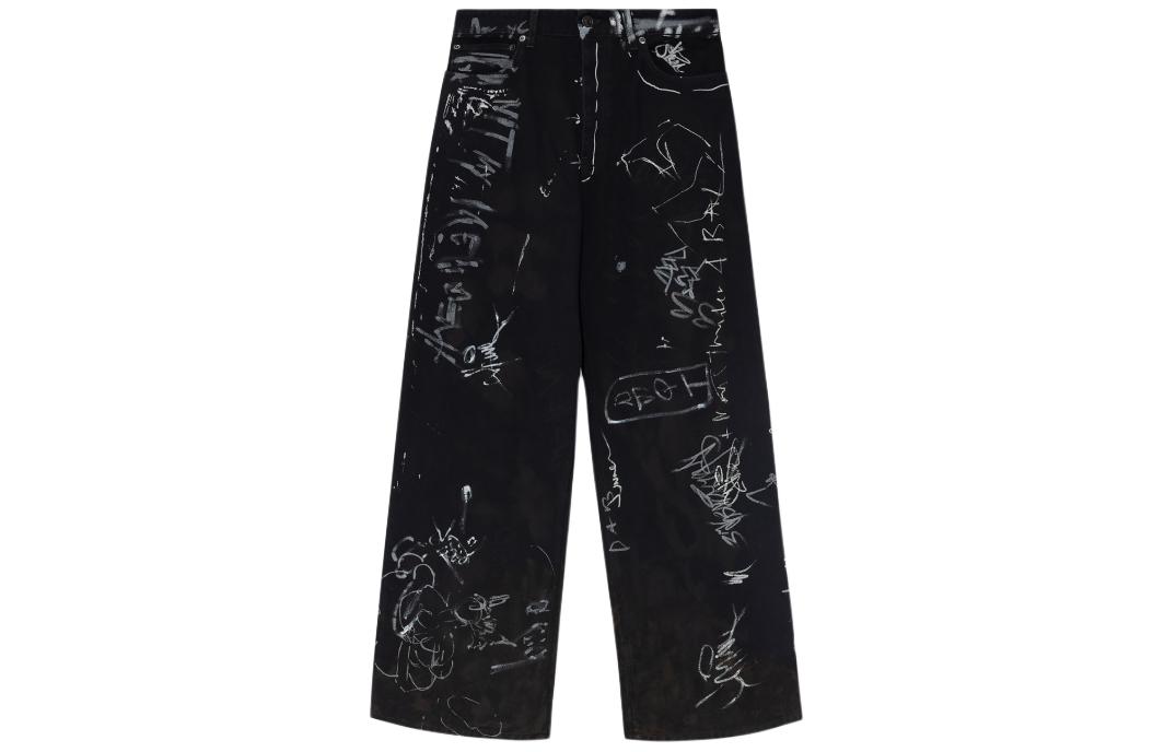 Balenciaga Low-Waist Loose Fit Printed Embroidered Pants Unisex Black. 745223TNW111700