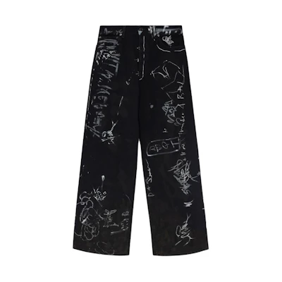 Balenciaga Low-Waist Loose Fit Printed Embroidered Pants Unisex Black. 745223TNW111700