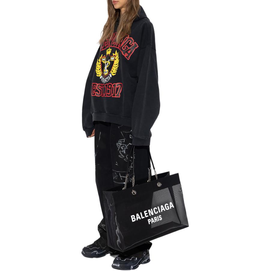 Lookbook Balenciaga低腰寬鬆剪裁印花刺繡男女通用黑色長褲. 745223TNW111700