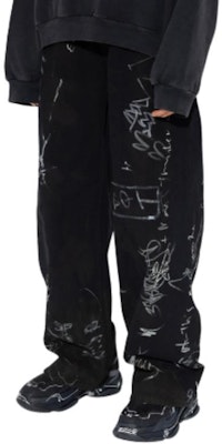 Balenciaga低腰寬鬆剪裁印花刺繡男女通用黑色長褲. 745223TNW111700 Purchase Balenciaga低腰寬鬆剪裁印花刺繡男女通用黑色長褲. 745223TNW111700