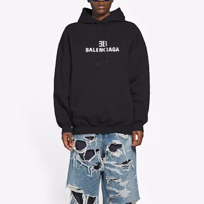 Balenciaga Medium Fit Hoodie 'Black/White' Shop Balenciaga Medium Fit Hoodie 'Black/White'