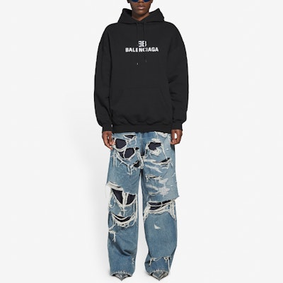 Balenciaga Medium Fit Hoodie 'Black/White' Sizing Balenciaga Medium Fit Hoodie 'Black/White'