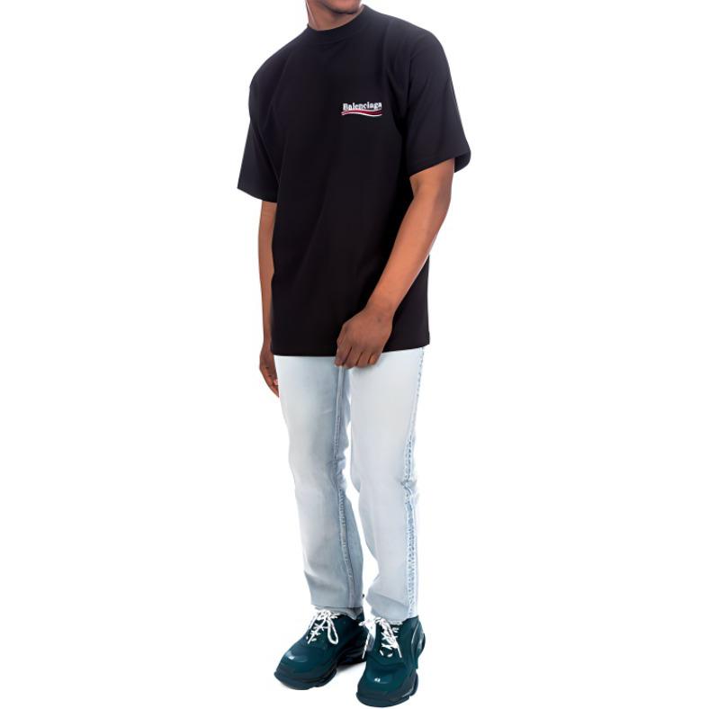 Sizing バレンシアガ メンズ ルーズフィット コカコーラ刺繍 ブラックTシャツ. 641675TKVJ11070
