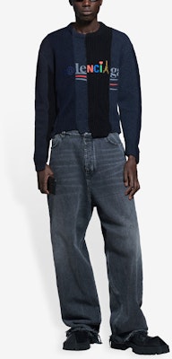 Balenciaga Mixed Crewneck Sweater 'Black/Grey/Blue' Lookbook Balenciaga Mixed Crewneck Sweater 'Black/Grey/Blue'