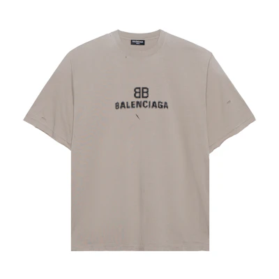 Balenciaga Mosaic Blurred Logo BB Oversized Distressed Grey T-Shirt Mens 651795TKVF58174