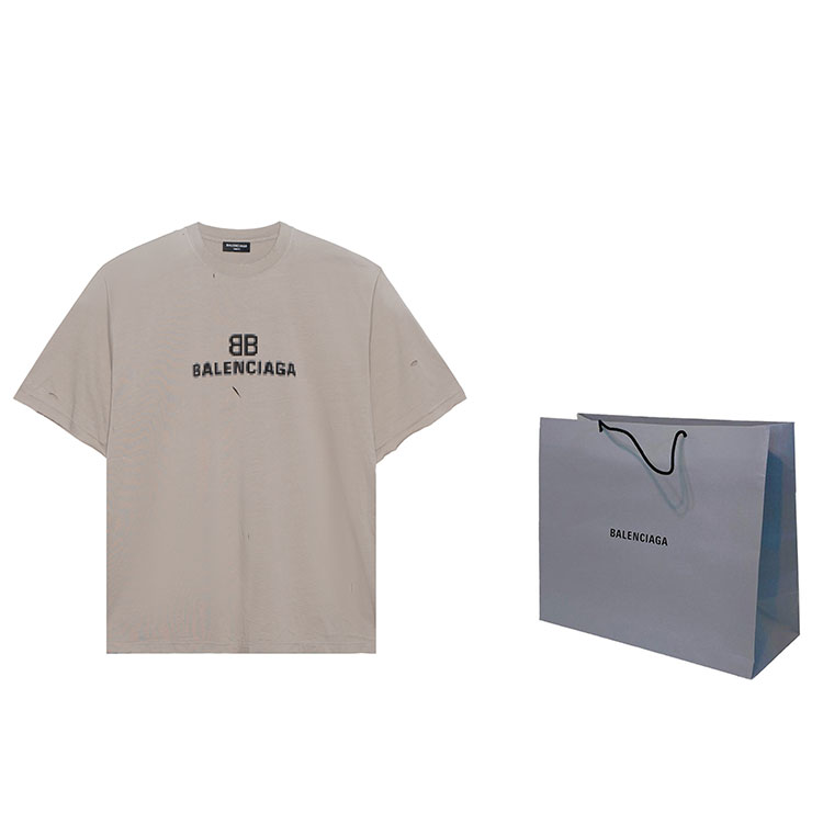 Shop 巴黎世家馬賽克模糊Logo BB寬鬆破壞灰色短袖男裝 651795TKVF58174