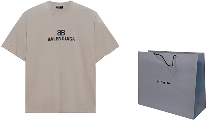 巴黎世家馬賽克模糊Logo BB寬鬆破壞灰色短袖男裝 651795TKVF58174 Shop 巴黎世家馬賽克模糊Logo BB寬鬆破壞灰色短袖男裝 651795TKVF58174