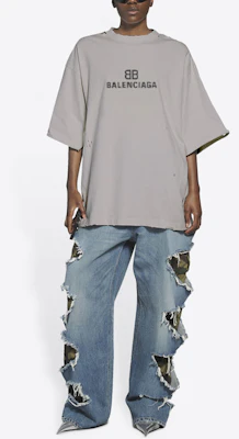 巴黎世家馬賽克模糊Logo BB寬鬆破壞灰色短袖男裝 651795TKVF58174 Purchase 巴黎世家馬賽克模糊Logo BB寬鬆破壞灰色短袖男裝 651795TKVF58174